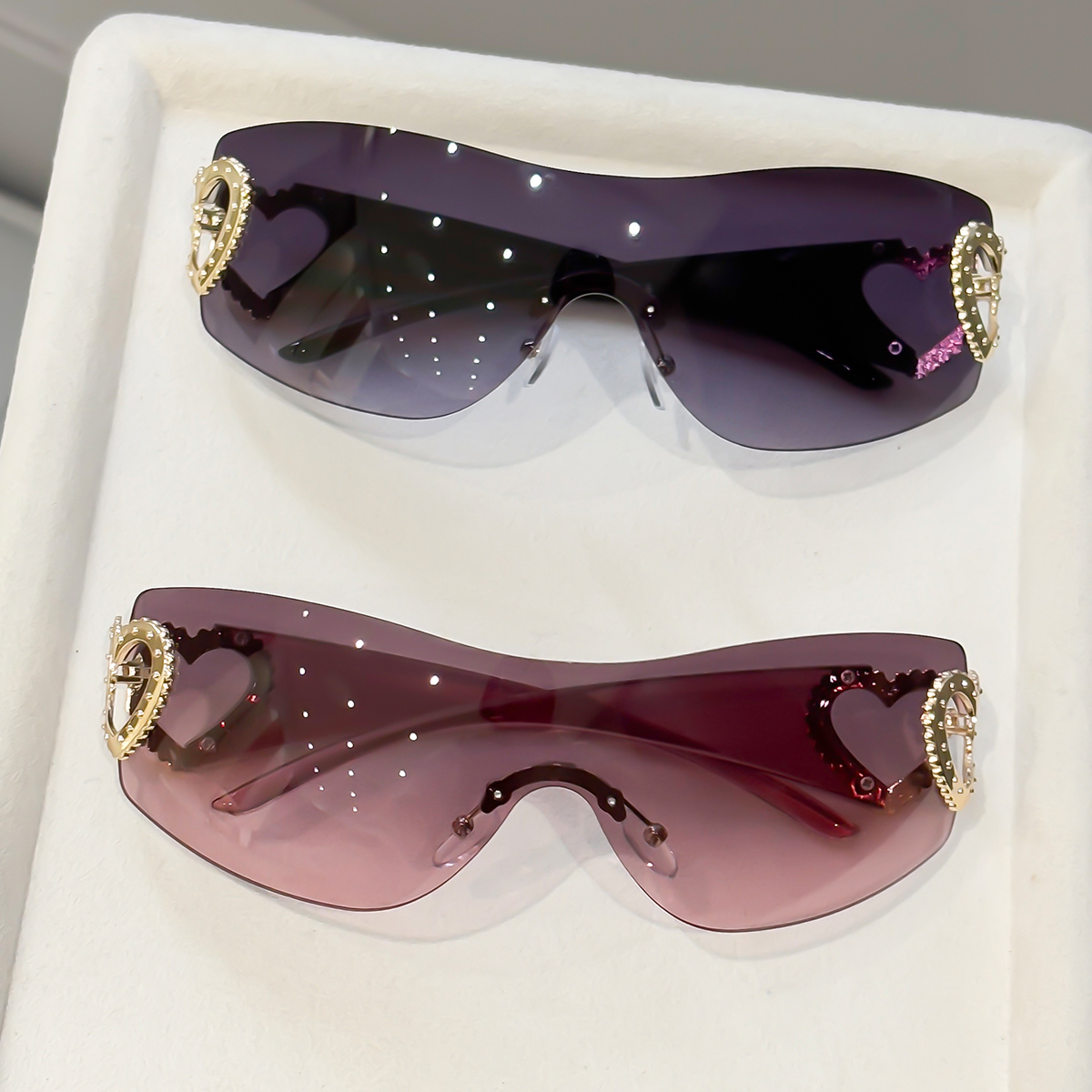Street Fashion Photography - 2pcs Y2K integrated frameless glasses, double