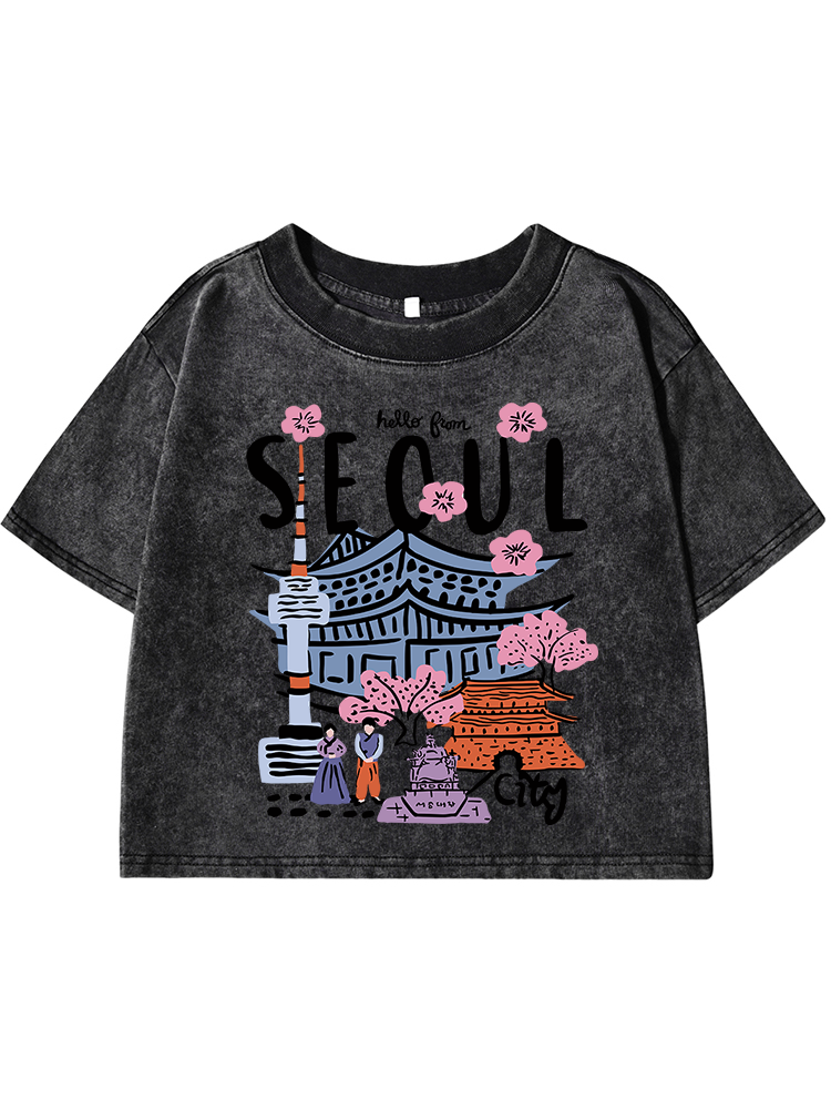 Street Fashion Seoul - Seoul Beautiful Scenery Printing Female Washed