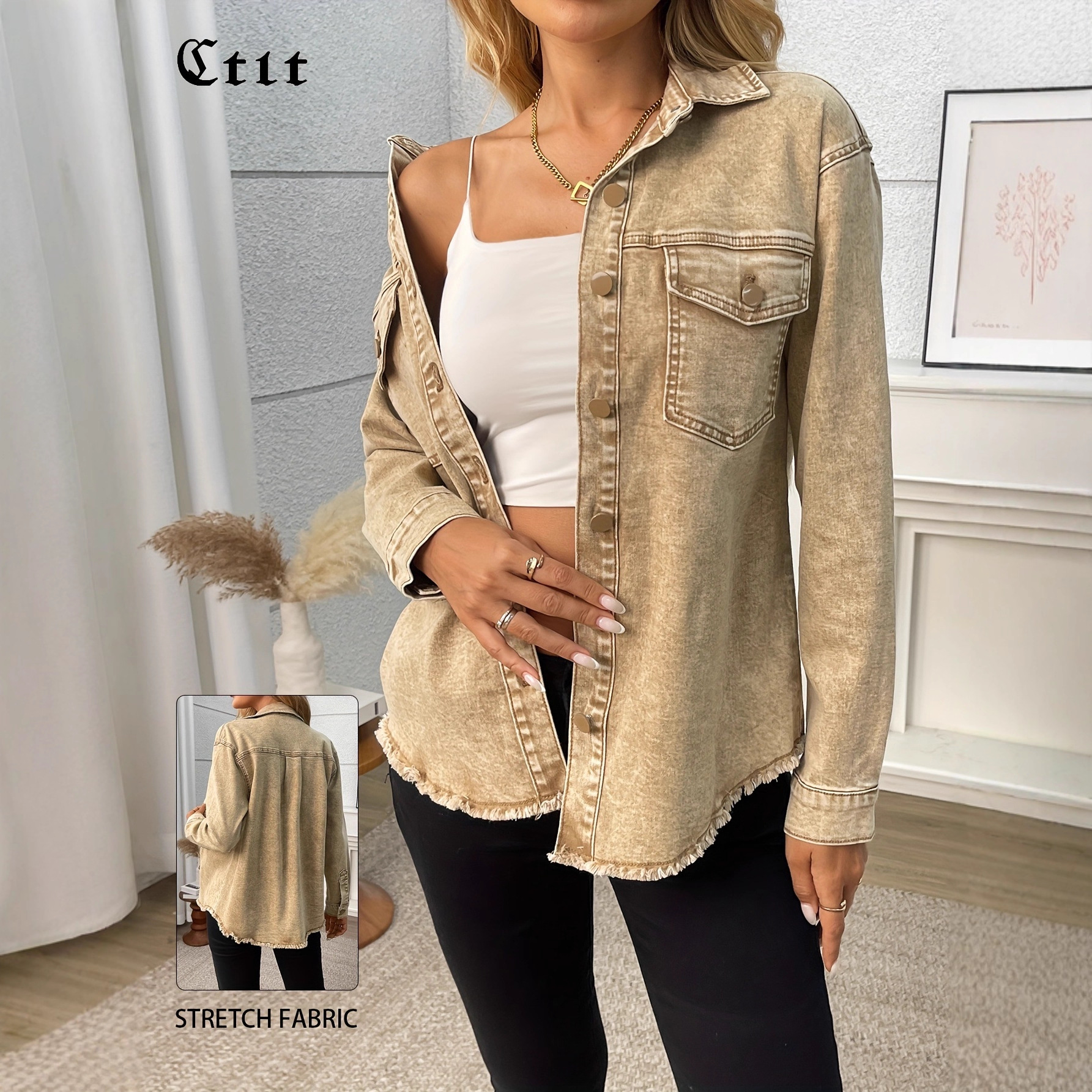 Washed Denim Shirt Jacket Wome - Street Fashion In Chinese reseña y precio