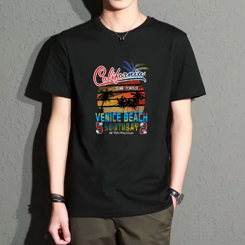 Men's Black Round-Neck Short-S - Street Fashion Venice reseña y precio