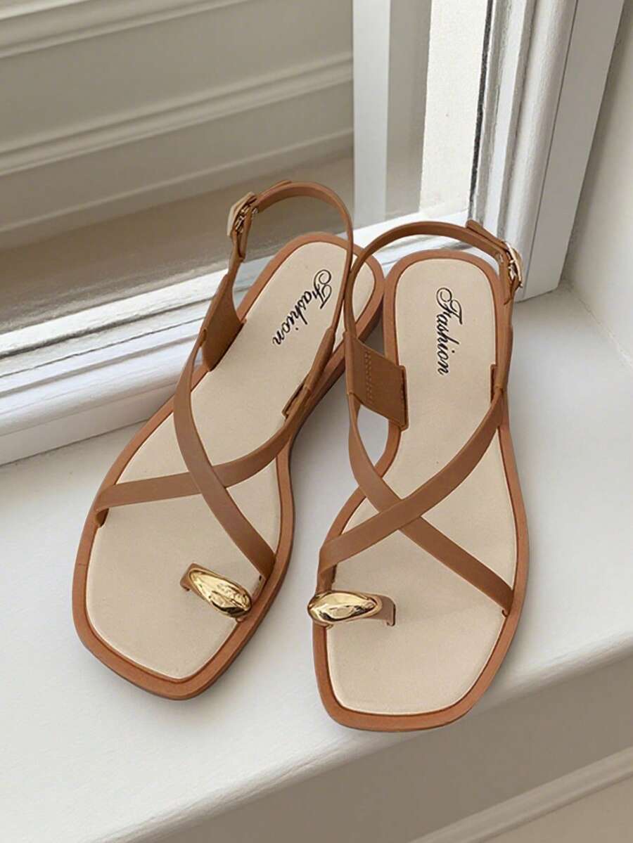 Women's Flat Sandals, Metallic - Street Fashion In Chinese reseña y precio