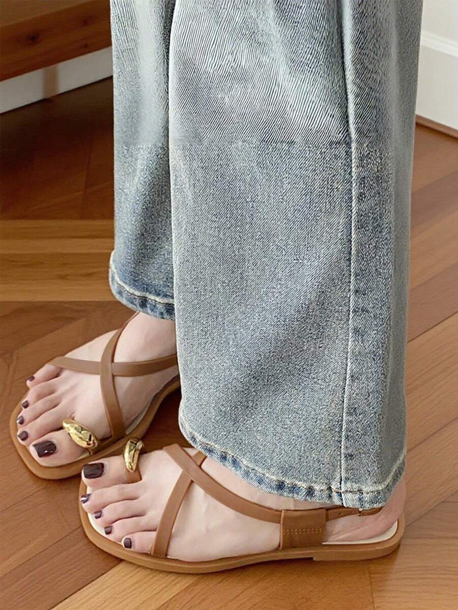 Women's Flat Sandals, Metallic - Street Fashion In Chinese reseña y precio