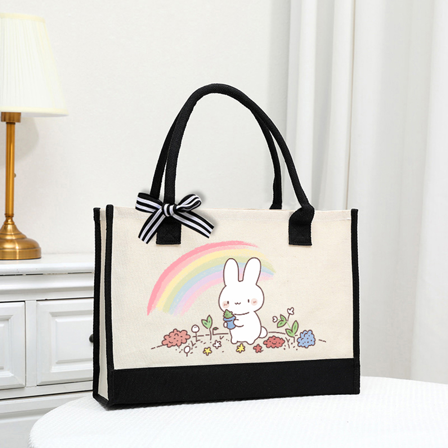 Cartoon-printed light white ca - Tote Bag Canvas Print reseña y precio