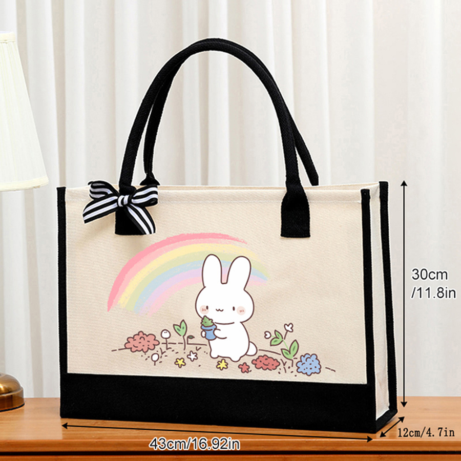 Cartoon-printed light white ca - Tote Bag Canvas Print reseña y precio