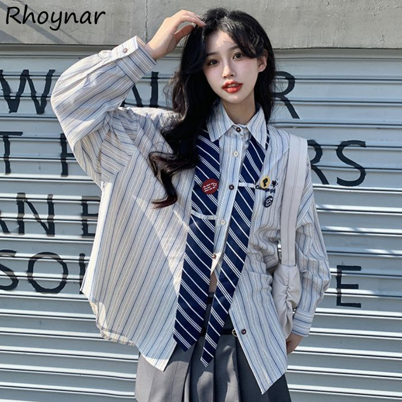 Striped Shirts Women Baggy Pre - Street Fashion In Japanese reseña y precio