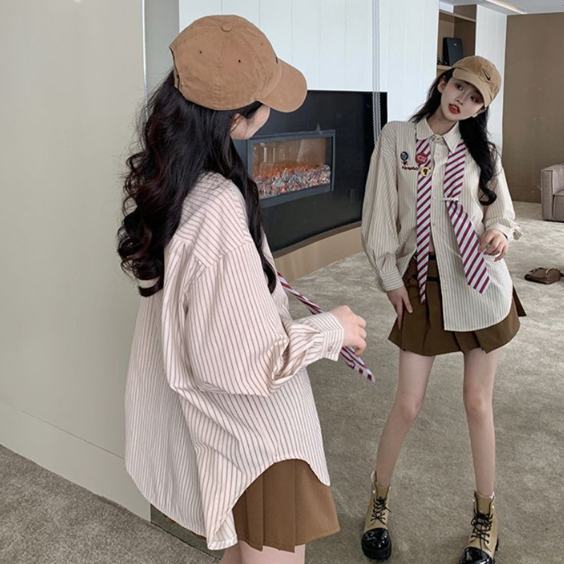 Striped Shirts Women Baggy Pre - Street Fashion In Japanese reseña y precio