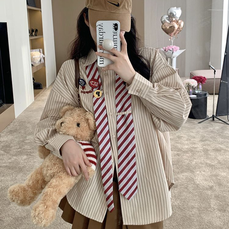 Striped Shirts Women Baggy Pre - Street Fashion In Japanese reseña y precio
