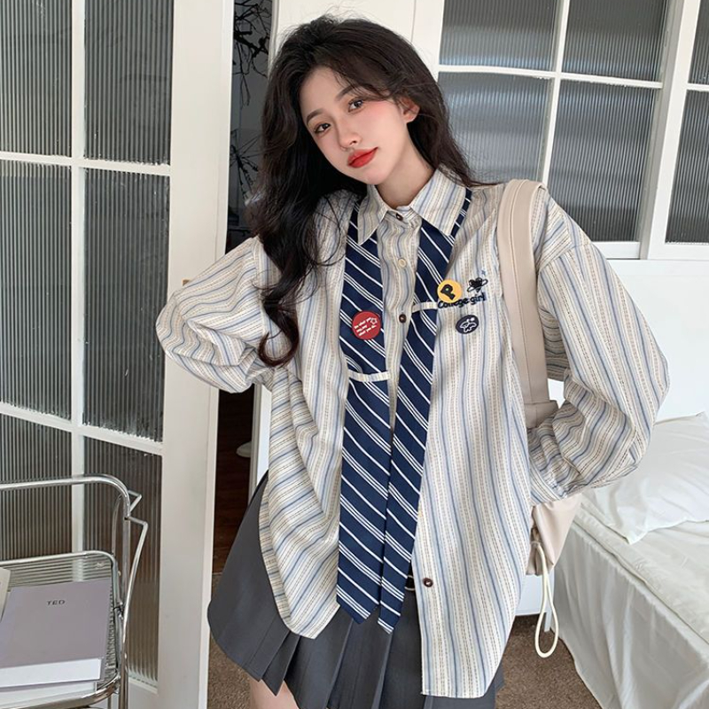 Striped Shirts Women Baggy Pre - Street Fashion In Japanese reseña y precio