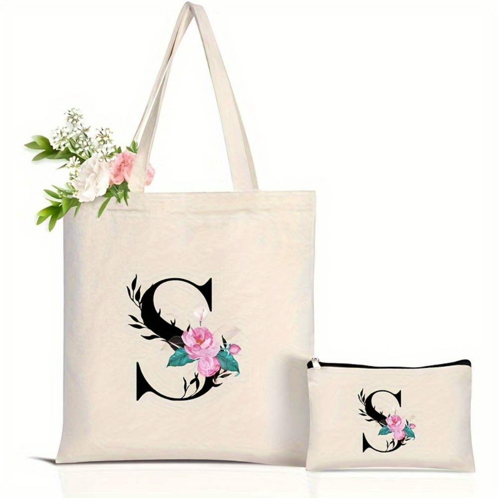 Elegant Floral Alphabet Tote B - Tote Bag Canvas Print reseña y precio