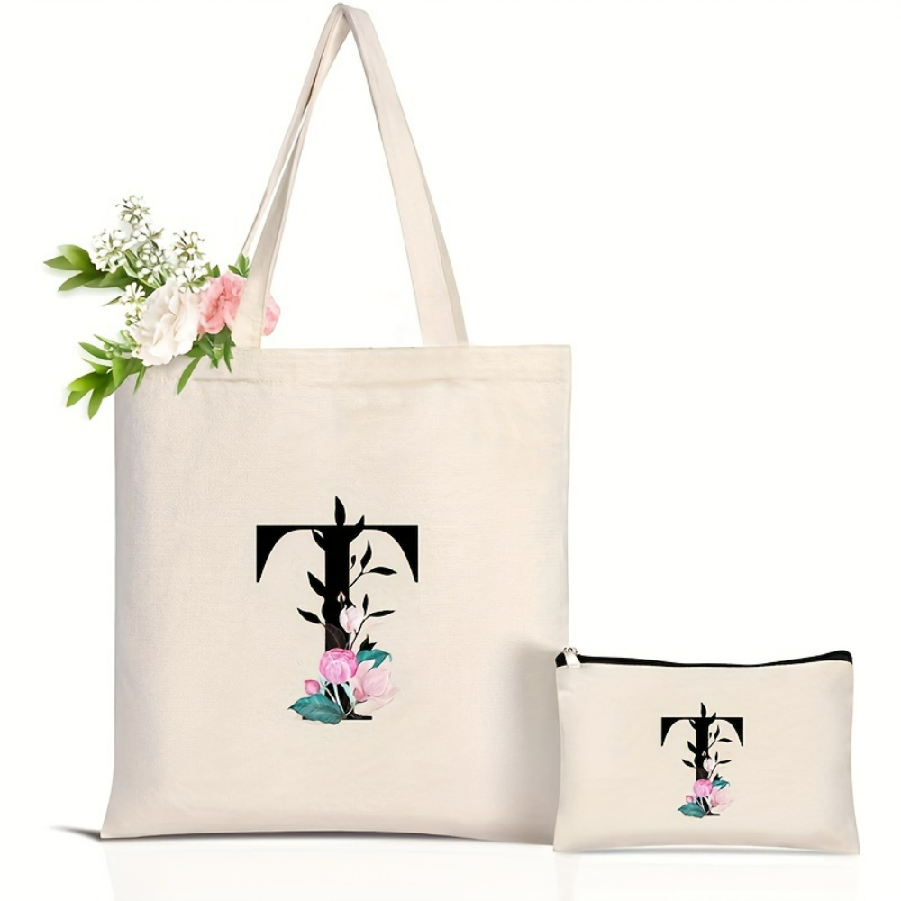 Elegant Floral Alphabet Tote B - Tote Bag Canvas Print reseña y precio