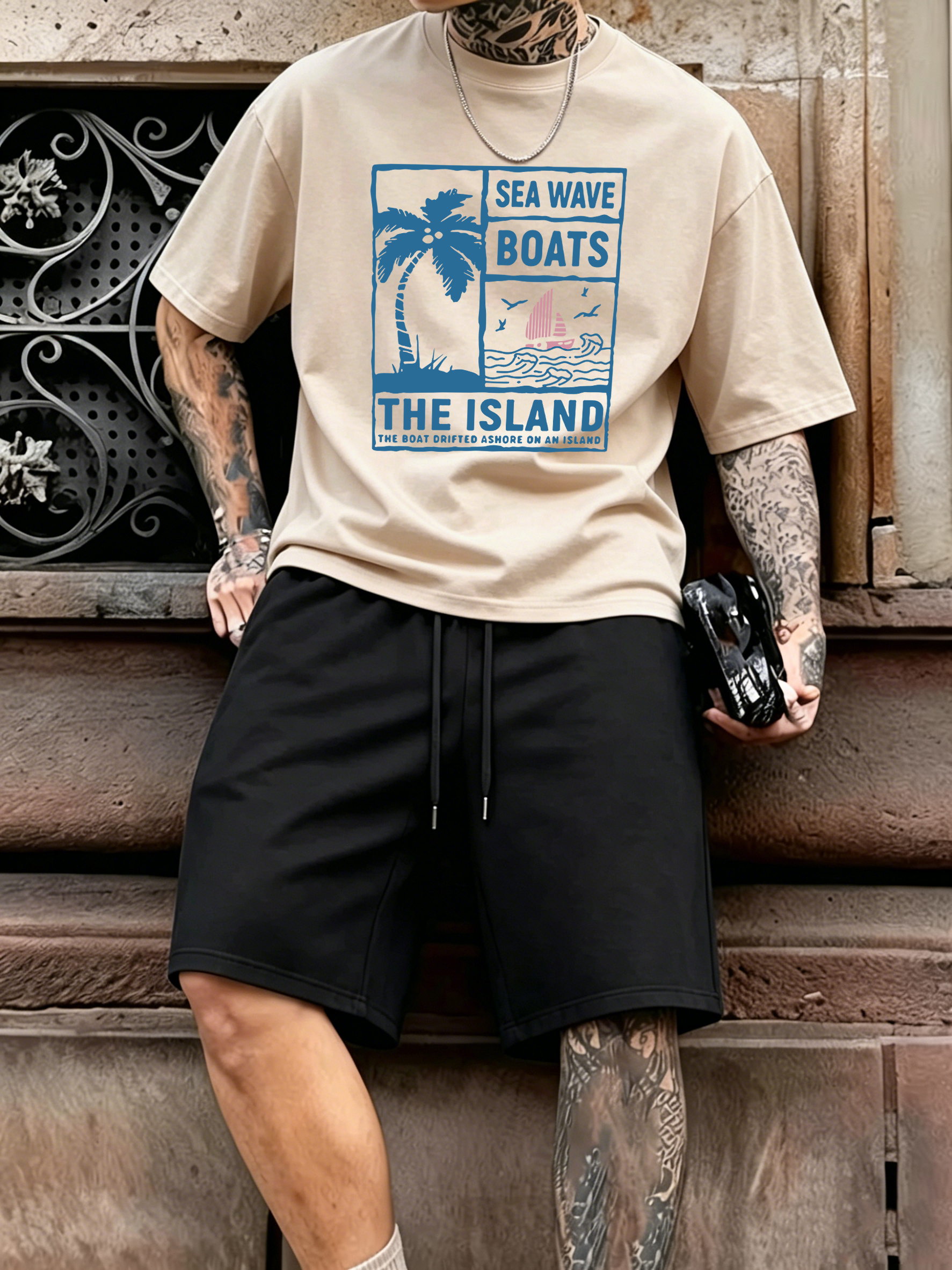 Sea Wave Coconut Tree Boats De - Street Fashion Elements reseña y precio
